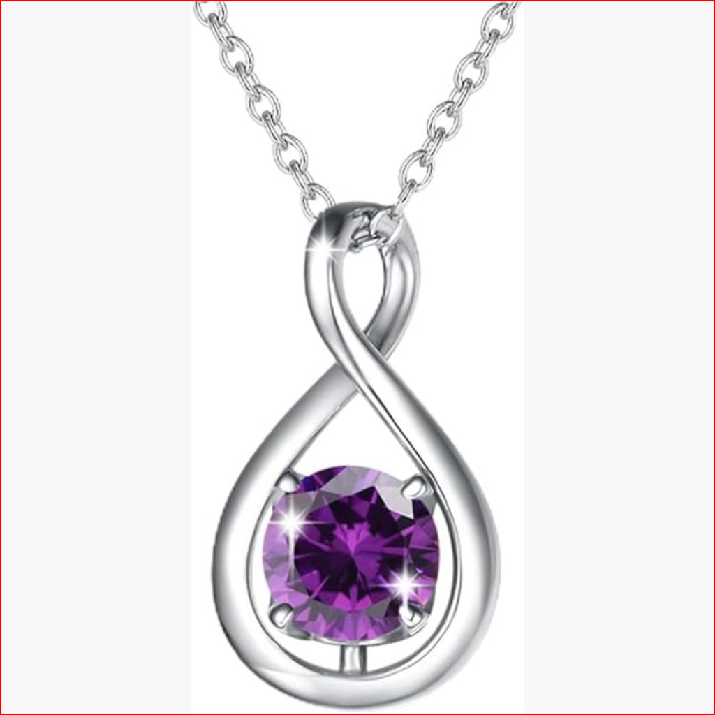 Sterling Silver Infinity Pendant Necklace With Amethyst Birthstone
